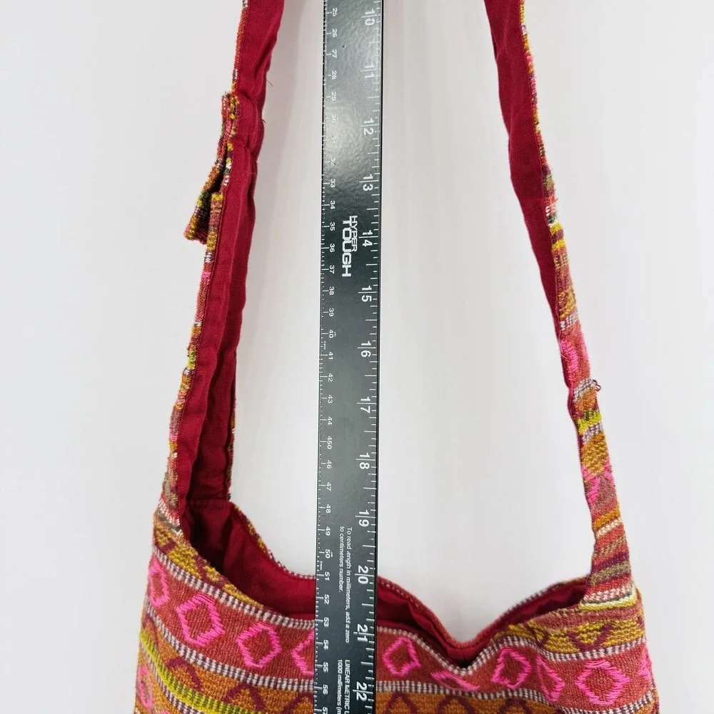 Boho Woven Crossbody Hobo Shoulder Bag Striped Multicolor Zip Pockets Hippie